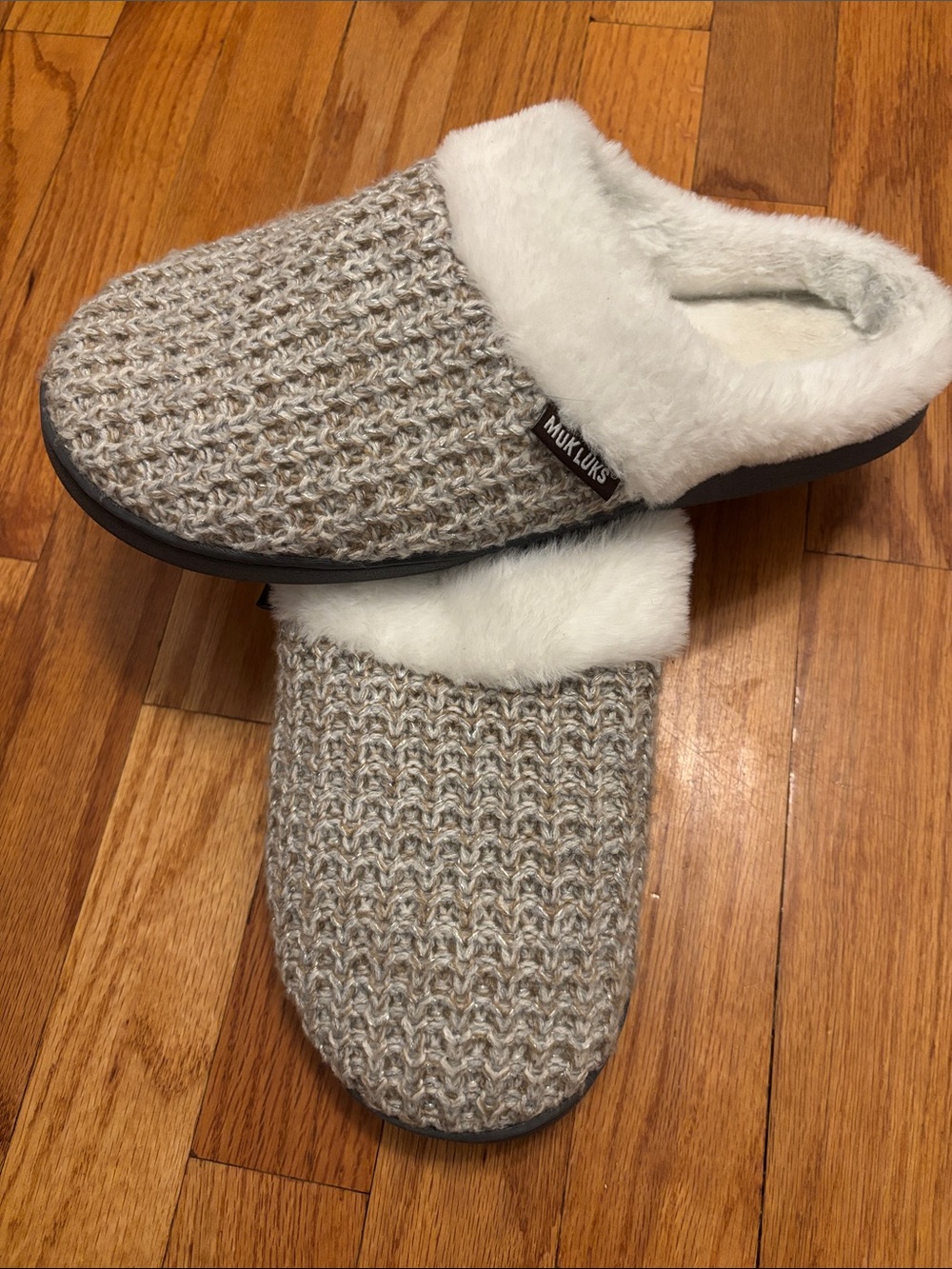 Muk Luks Cream Knit Faux Fur Clog Slippers